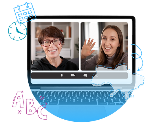 English teacher in Ukraine practicing conversation during online video session