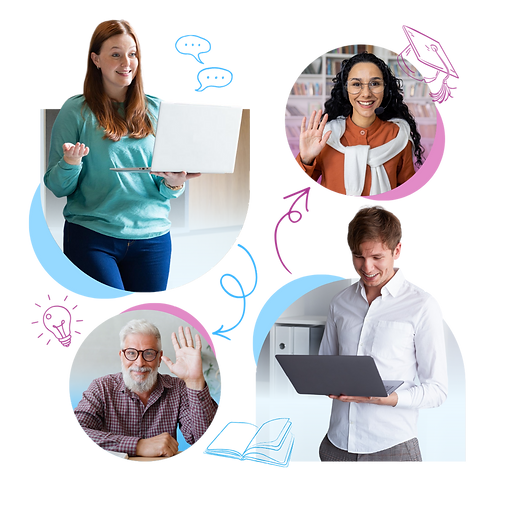 Ukrainian English teacher having video call with international educator on laptop